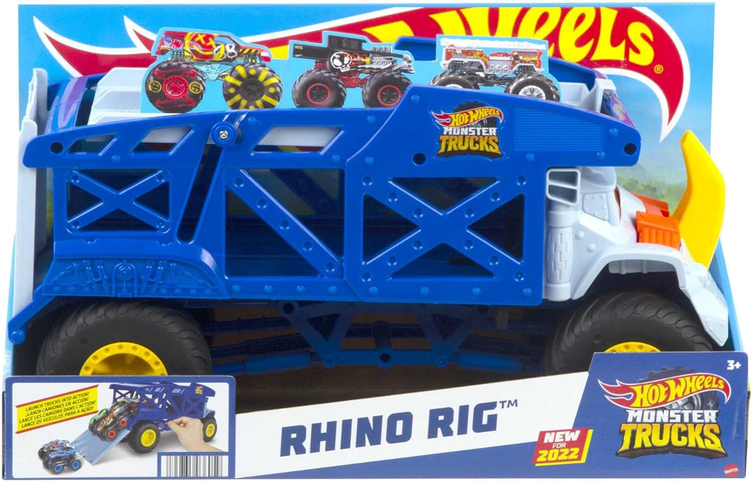 HOT WHEELS Monster Trucks Transporter Nashorn - Schlepper, Platz für 12 Monster Trucks oder 32 Hot W