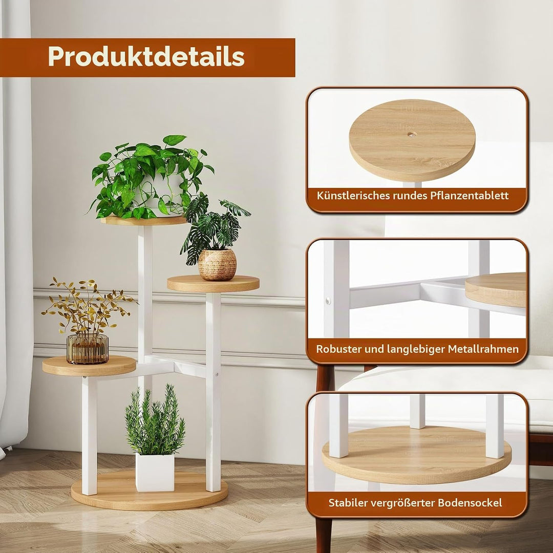 IBUYKE 4 Etagen Holz Pflanzenständer Blumenständer, 52.5cm Hoch Blumenregal Pflanzenregal für Mehrer
