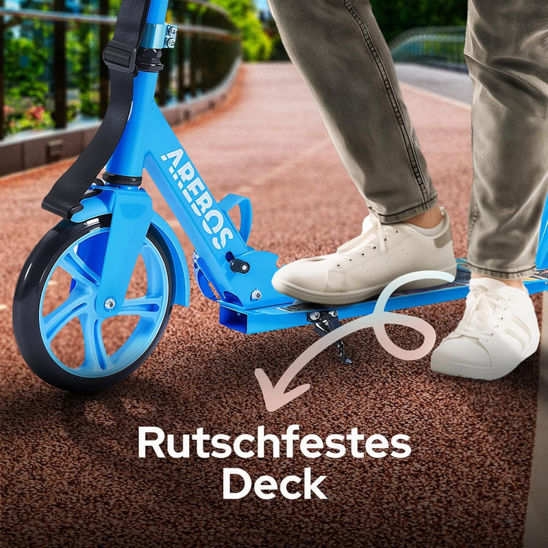 Arebos Cityroller Tretroller Scooter höhenverstellbar | klappbar | inkl. Traggurt | XXL Räder | Trit