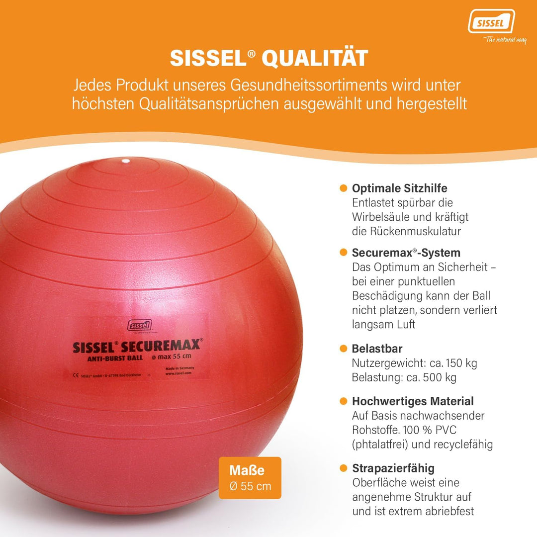 Sissel SECUREMAX Gymnastikball | Belastung bis 500 kg | 100% PVC & recyclebar | Für Fitness & Therap