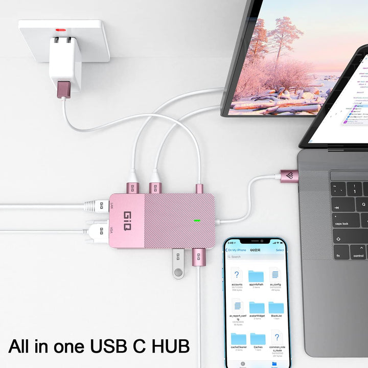 USB Dockingstation GIQ USB C Hub USB 3.0 zu Dual HDMI VGA Adapter Dreifach Display USB C Laptop Dock