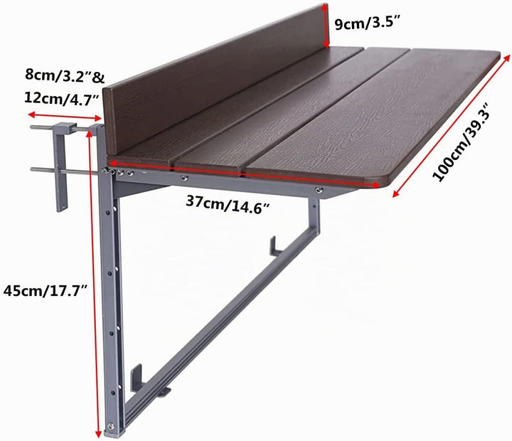 Gdmokle Klappbarer Balkonhängetisch Balkonklapptisch, 5-Fach höhenverstellbar, Aluminiumprofil-Tisch