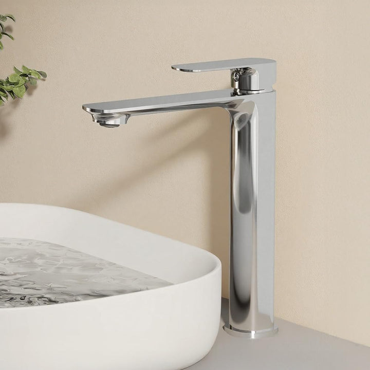 EMKE Waschtischarmatur Chrom, Wasserhahn Bad Mischbatterie Ultrathin, German 4MS Kupfer mit DVGW Zer