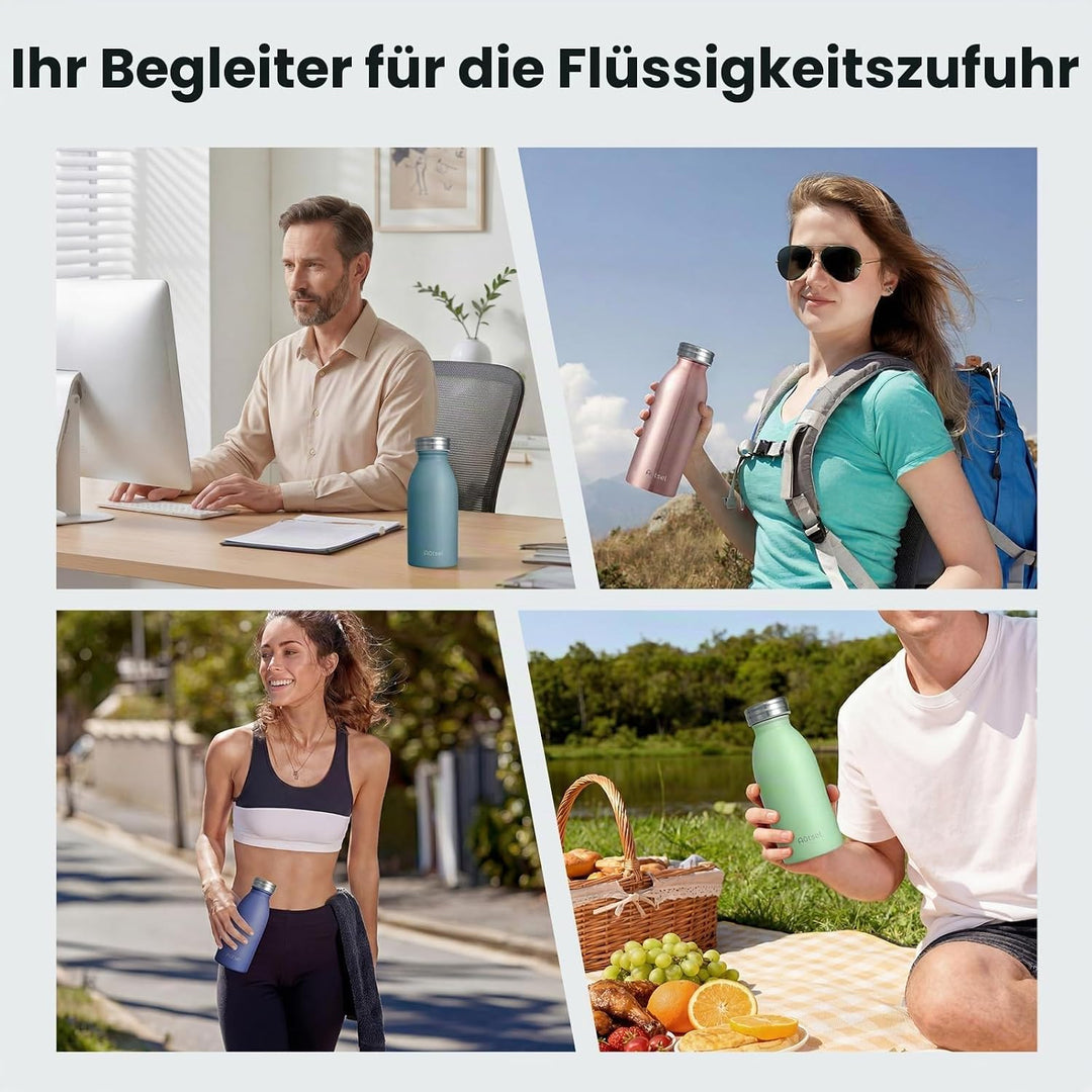 Trinkflasche Thermo Edelstahl 350ml für Heisse und Kalte Getränke für Büro Sport Outdoor Camping Tar
