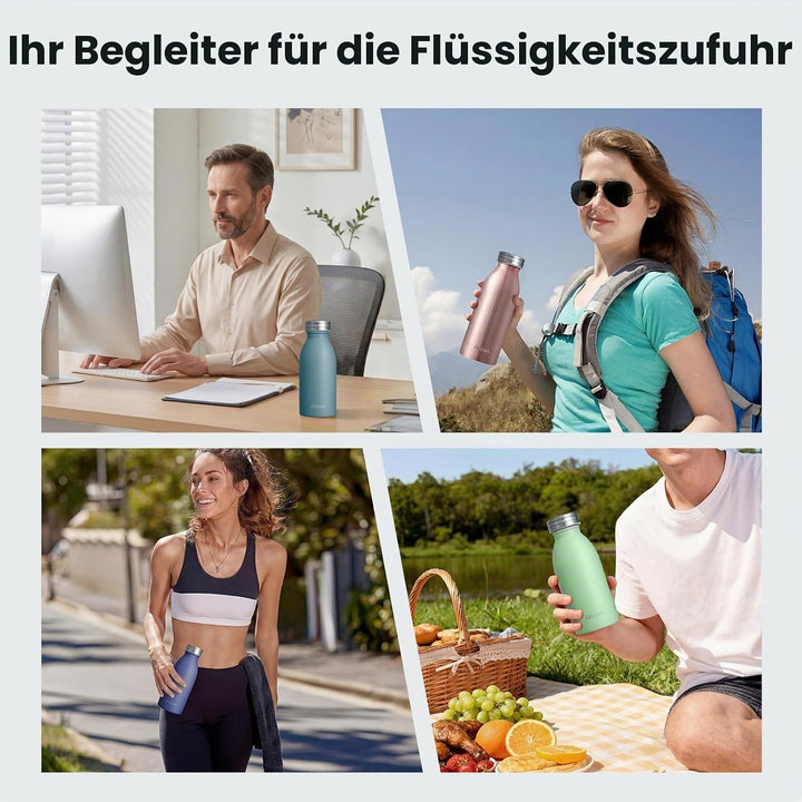 Trinkflasche Thermo Edelstahl 350ml für Heisse und Kalte Getränke für Büro Sport Outdoor Camping Tar
