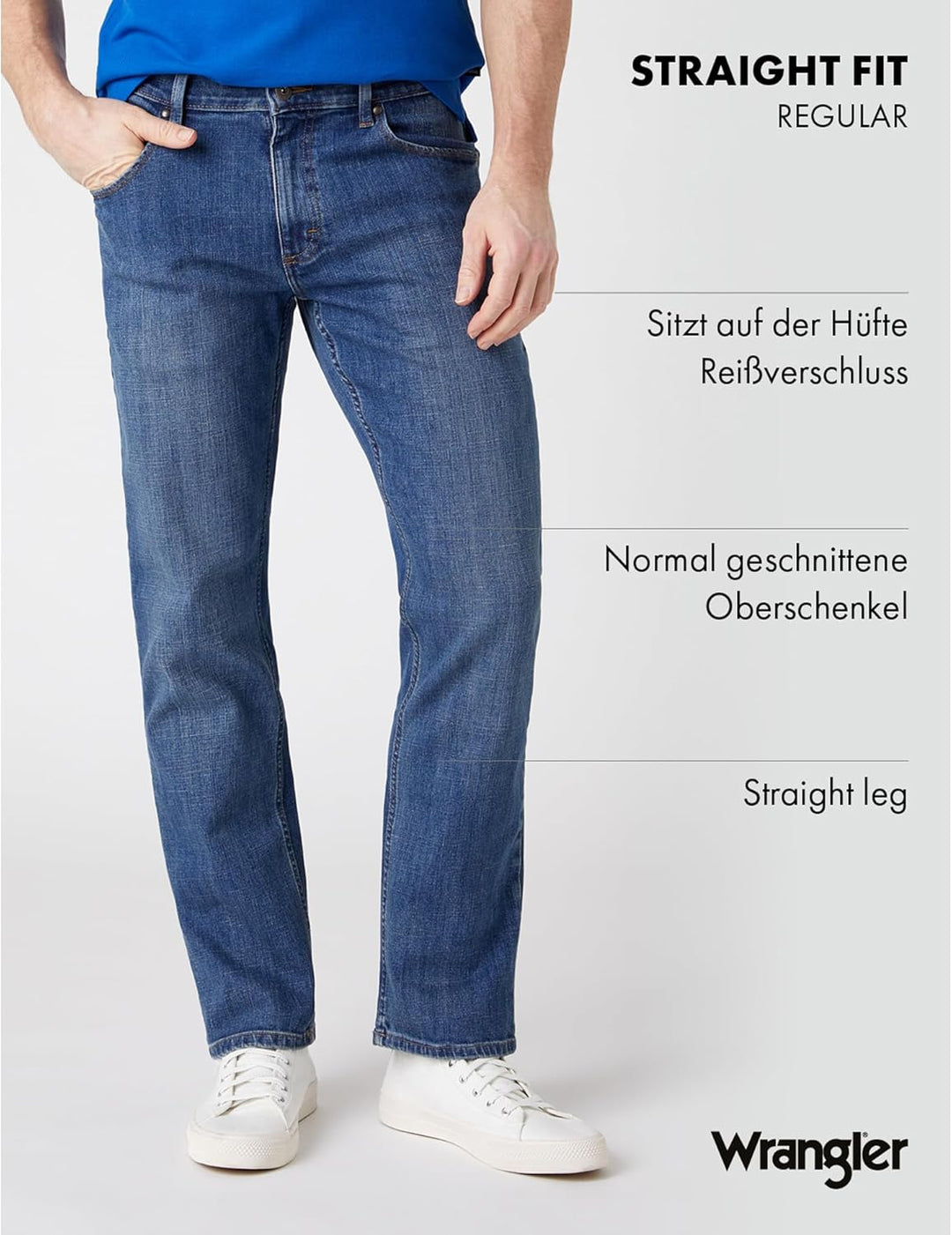 Wrangler Herren Jeans Straight - Mid Waist - Regular Fit - Blau Schwarz W30-W44 30W / 30L Mid Stone,