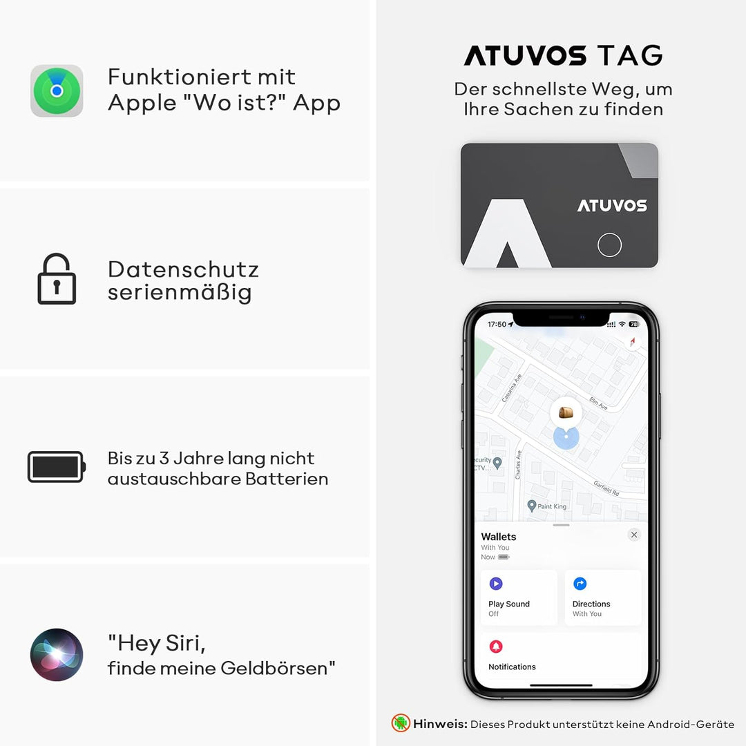 ATUVOS Wallet Tracker Karte Thin 1.6mm, Smart Air Tag Card Kompatibel mit Apple Wo ist? APP (iOS NUR