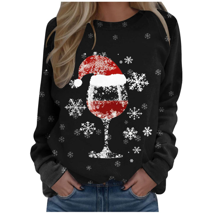 Weihnachtspullover Damen Weinglas Schneeflocken Druck Langarmshirt Farbverlauf Weihnachtspulli Chris