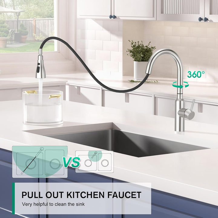 CREA Touch Sensor Wasserhahn Armatur Küche Ausziehbar, Küchenarmatur mit Brause Zwei Wasserstrahlart