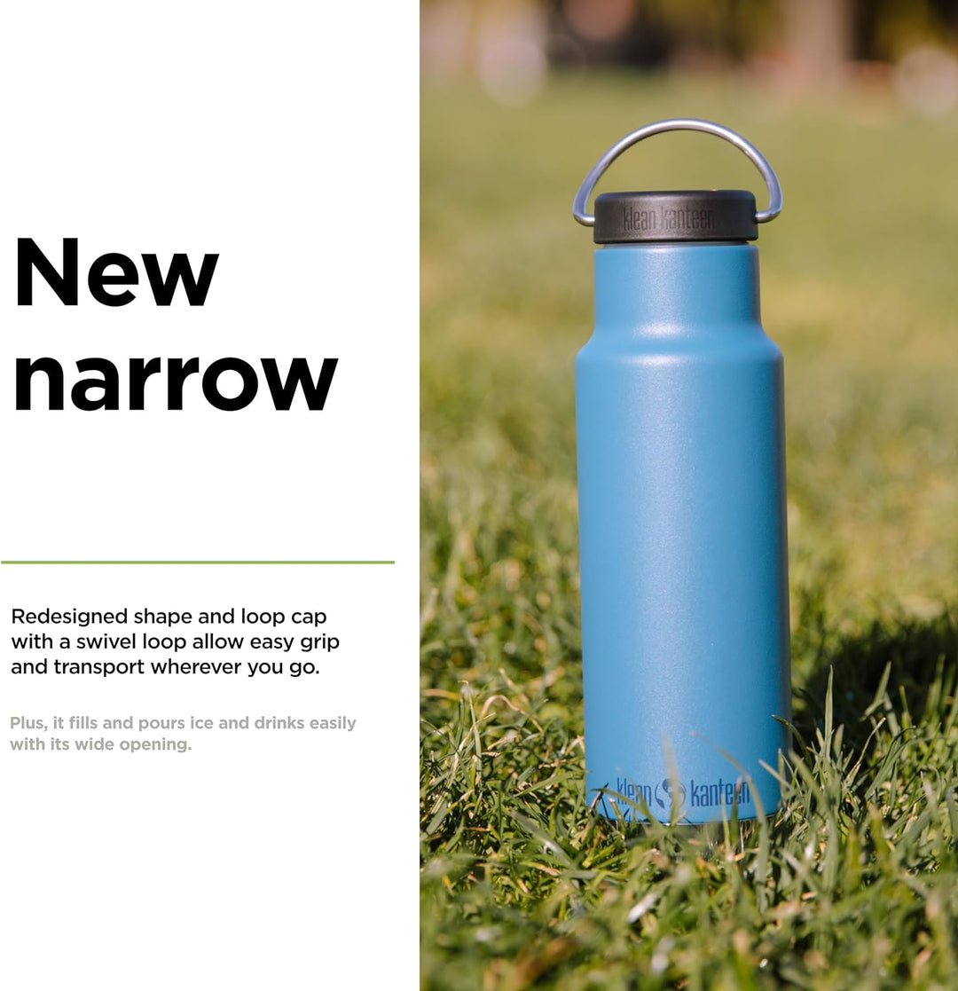 Klean Kanteen Isoliert, klassisch, schmal, 340 g (mit Schlaufenkappe), echtes Blaugrün, Blaugrün