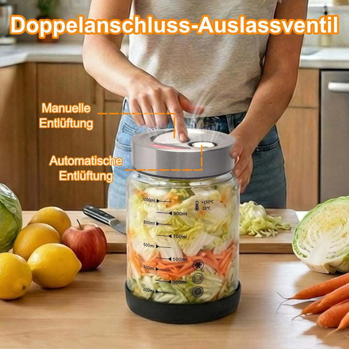Fermentierglas 1L mit Deckel: 2 Stück Doppelanschluss-Auslassventil Gärglas für Haushaltsfermenter-