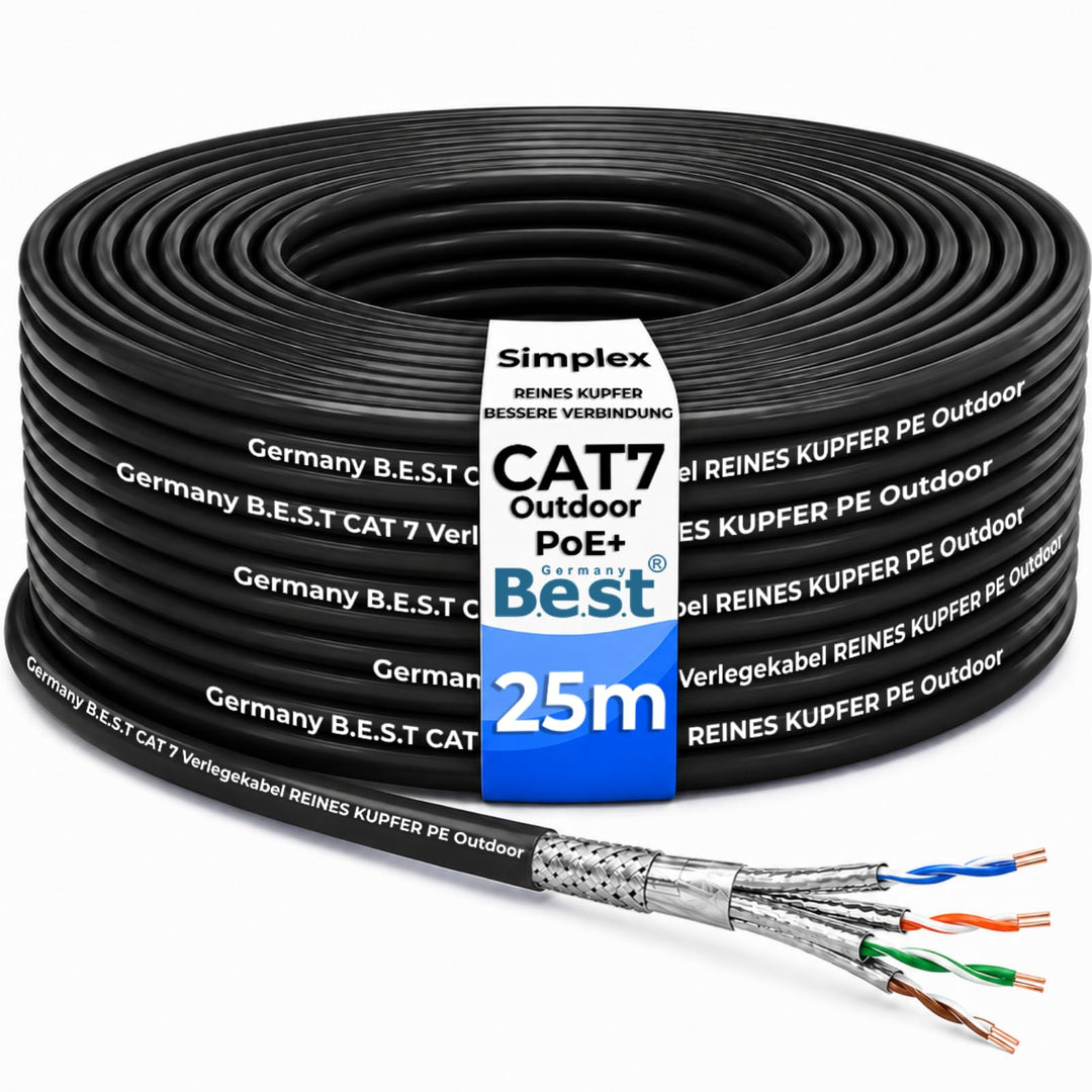 Germany B.e.s.t CAT 7 25M Simplex Erdkabel Netzwerkkabel Outdoorkabel LAN Kabel Ethernetkabel S/FTP