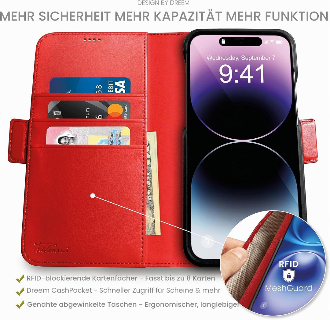 Dreem Fibonacci iPhone 14 Pro Max Brieftaschen-Etui / 2-in-1 stossfestes Etui und abnehmbares Folio