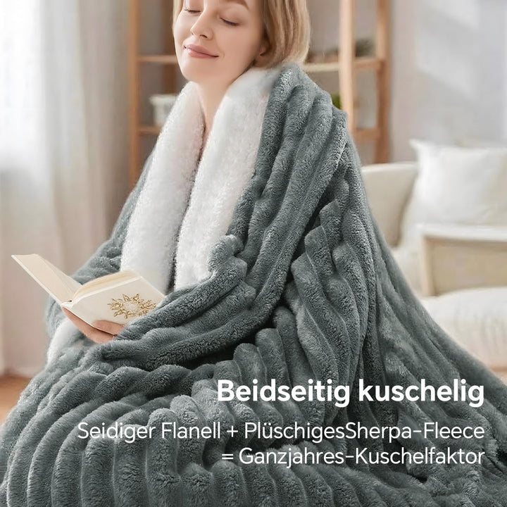BEDELITE Kuscheldecke Flauschig Decke 150x200 - Dicke XL Sherpa Decken Grau für Couch, warme Cord Ku
