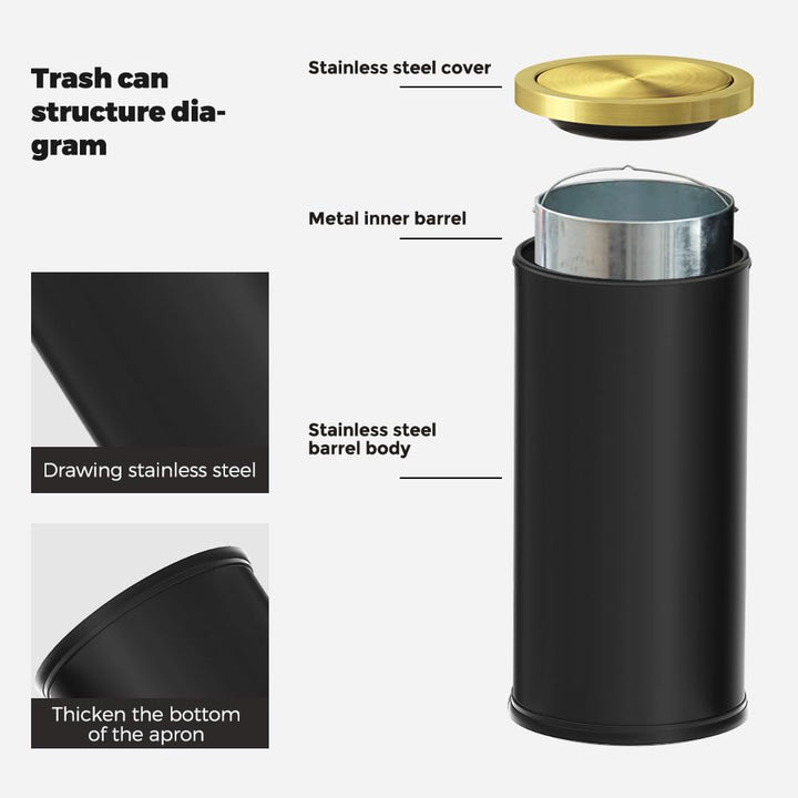 Goldener Müllcontainer, 30-Liter-Müllcontainer mit Deckel, grosszügiger Küchenmüllcontainer mit schw