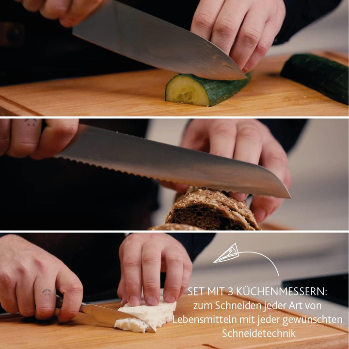 BOSKA Küchenmesser Copenhagen / 3er-Set/Für jede Art von Lebensmitteln/Einzigartiges Design/Spülmasc