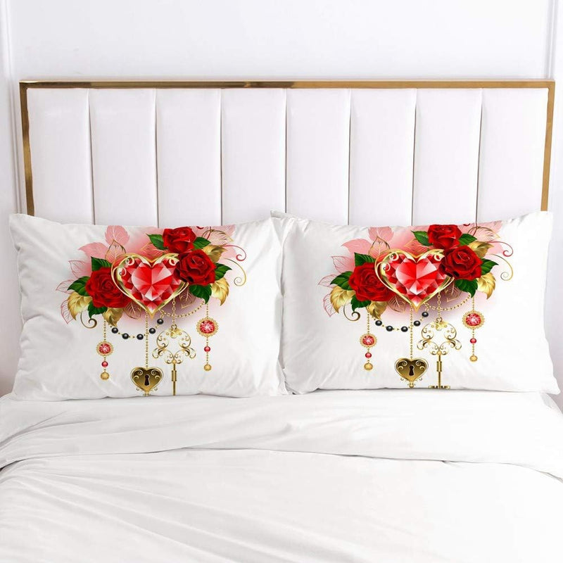 Luowei Bettwäsche 200x200cm Rot Rosen Bettbezug Set Romantische Blume Wendebettwäsche Microfaser Dec