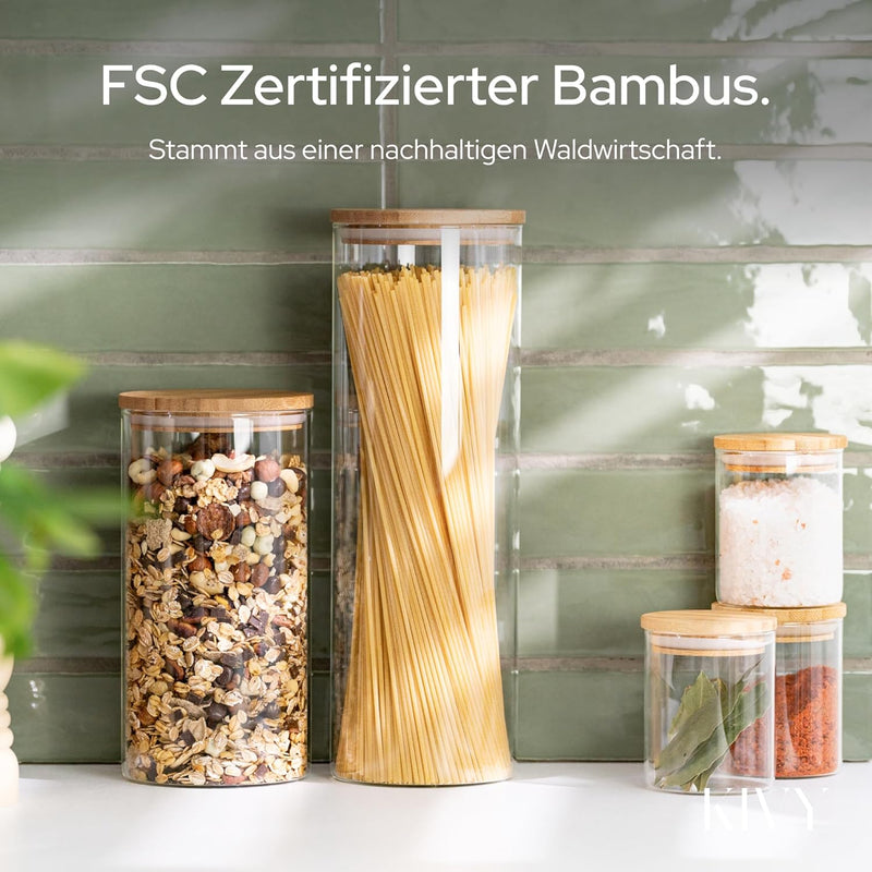 KIVY Vorratsdosen Glas Set [2 x 1800ml] – Nudel & Spaghetti Aufbewahrung als Glasbehälter mit Deckel