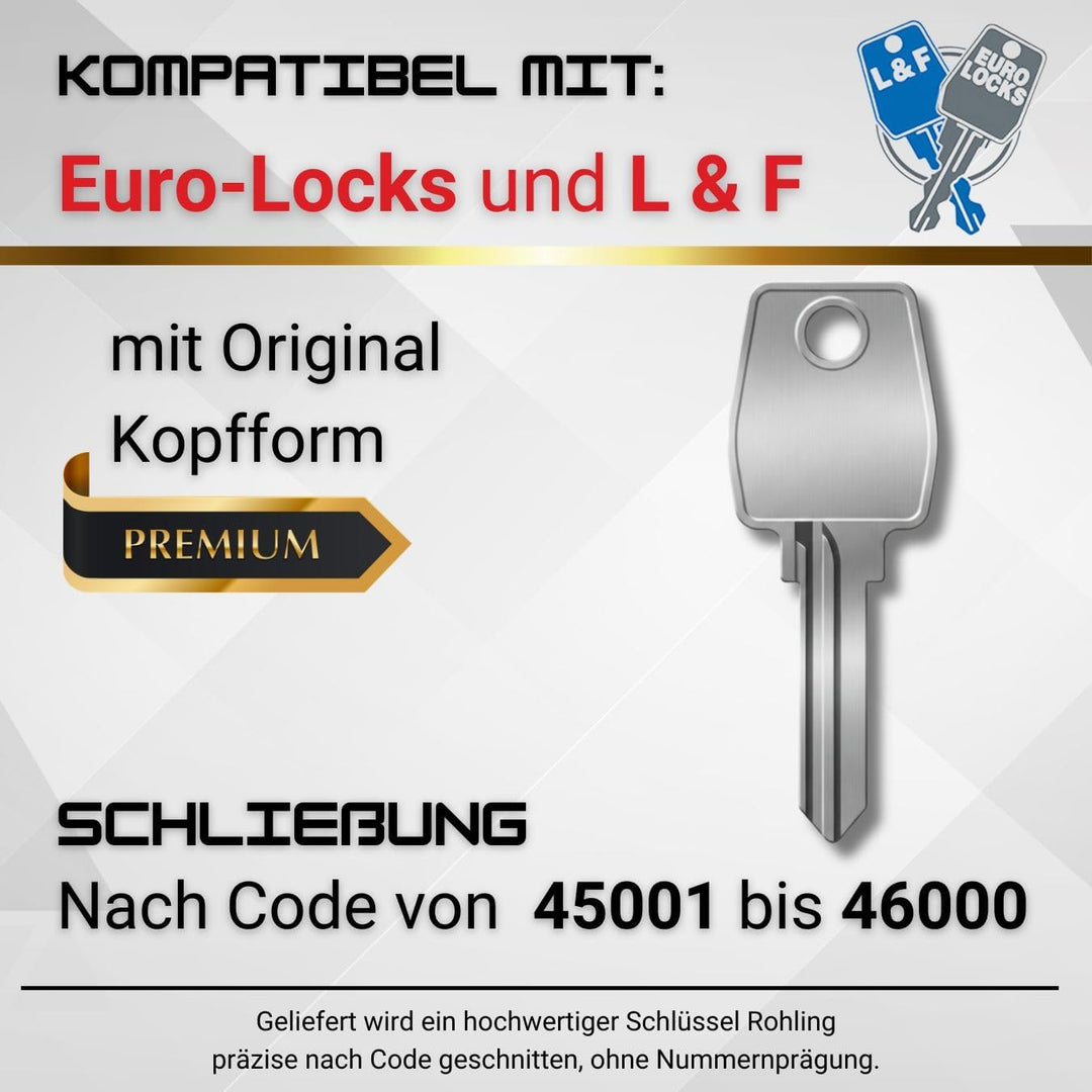 Ersatzschlüssel für Euro-Locks (Code 45001 bis 46000) - Nachschlüssel für Möbel-, Spindschlösser und