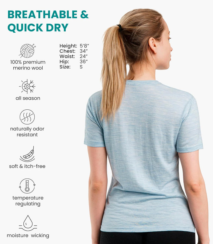 Merino.tech Merinowolle T-Shirt Damen - 100% Merinowolle Leichte Basisschicht Damen Kurzarm T-Shirt