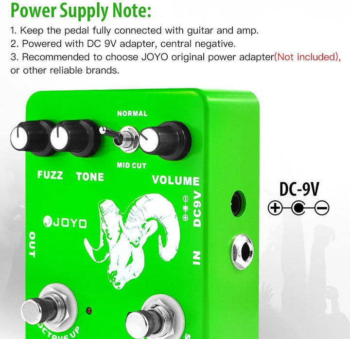 JOYO Octave Fuzz Pedal Germanium Fuzz 60er Rock-Effekt mit „Mid-Cut“ für E-Gitarre – True Bypass (Vo