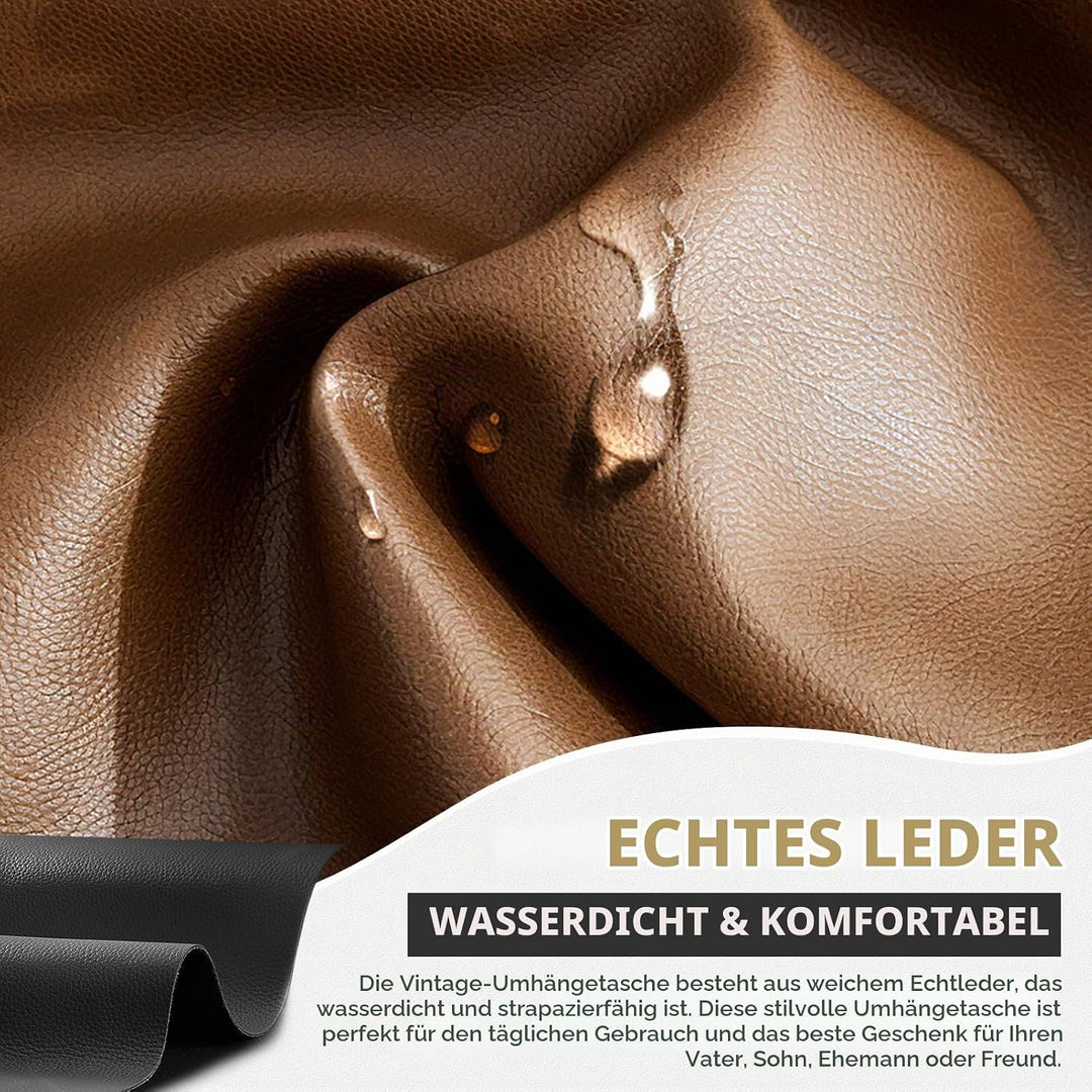 SPAHER Umhängetasche Herren Klein, Schultertasche Leder Vintage Braun Herrentasche zum Umhängen Cros
