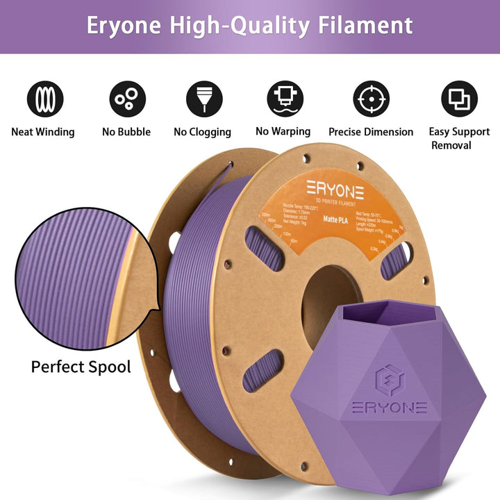 ERYONE Matte PLA 3D Drucker Filament 1.75mm, Massgenauigkeit +/- 0.03 mm, 1 kg 1 Spule, Matte Blue L