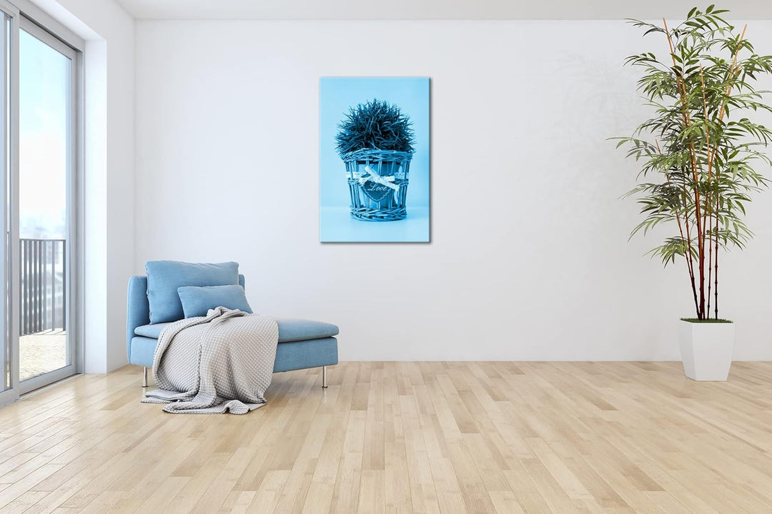 deyoli Schilf im Blumentopf Format 120x80 Effekt: Monocrome Blau als Leinwandbild, Motiv fertig gera