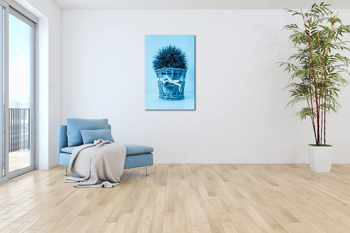 deyoli Schilf im Blumentopf Format 120x80 Effekt: Monocrome Blau als Leinwandbild, Motiv fertig gera