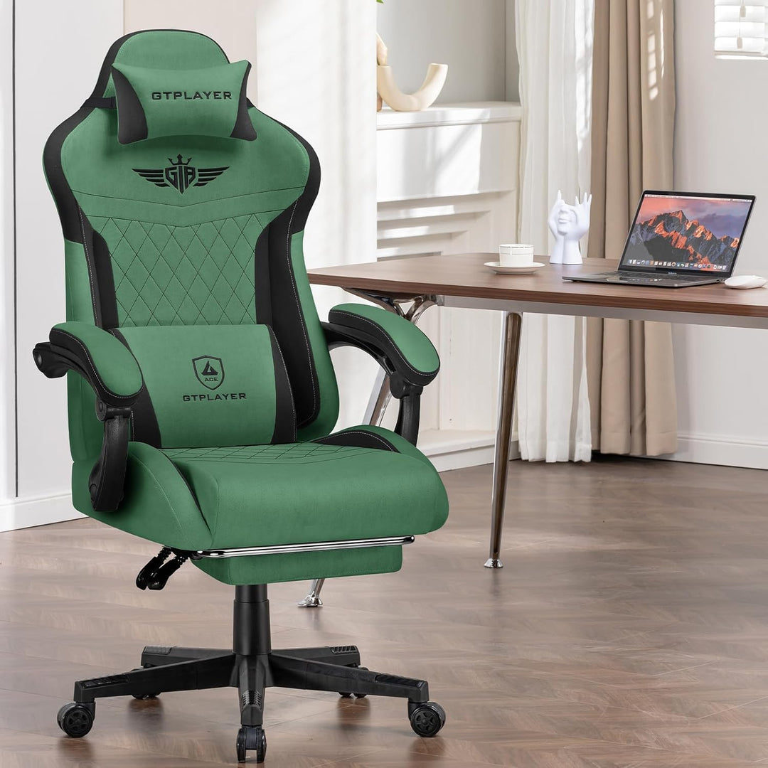 GTPLAYER Gaming Stuhl, Ergonomischer Gamer Stuhl aus Stoff mit Lendenwirbelstütze, PC-Stuhl mit verb