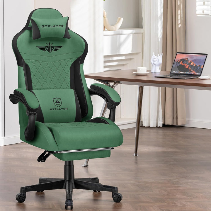 GTPLAYER Gaming Stuhl, Ergonomischer Gamer Stuhl aus Stoff mit Lendenwirbelstütze, PC-Stuhl mit verb