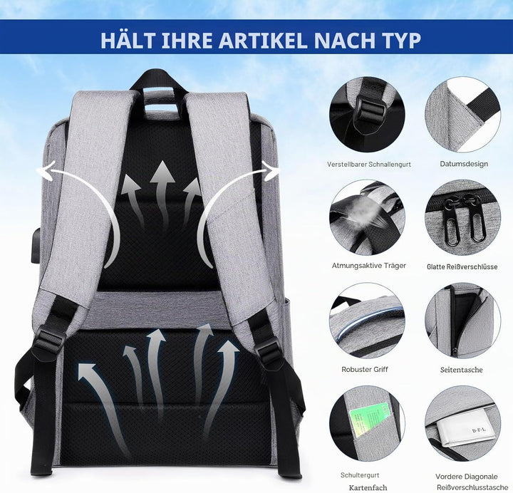 SHANNA Business Rucksack Herren, Reiserucksack für Flugzeug Unter Sitzplatz, Handgepäck Tasche Backp