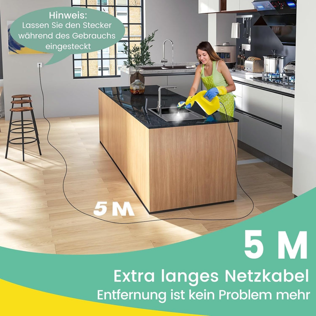 FANTASK 1500W Dampfreiniger bis zu 125℃ in Gelb, mit 400ML Tank, Aufheizzeit: 1 min, Dampfreiniger H