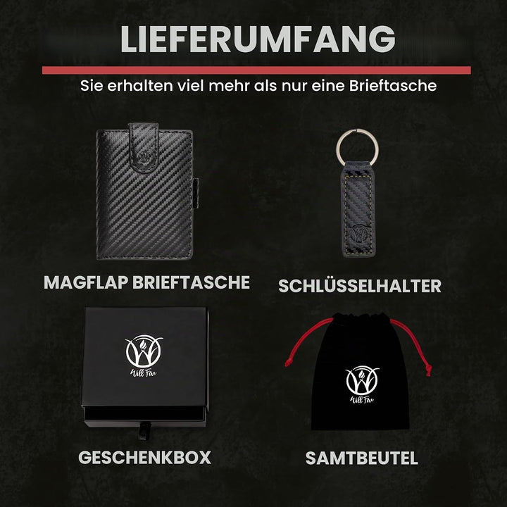 WillFire® MagFlap | Geldbörse Herren | Extra Schlüsselanhänger | Leder Kartenetui für 10-12 Karten |