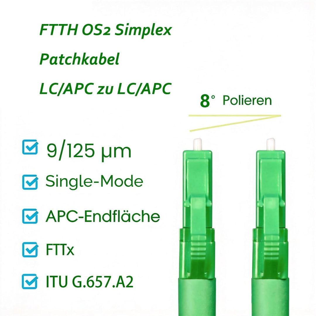 Elfcam® - 70m LWL Glasfaser-Kabel LC/APC auf LC/APC Stecker, Simplex 9/125μm Patchkabel, Lichtwellen