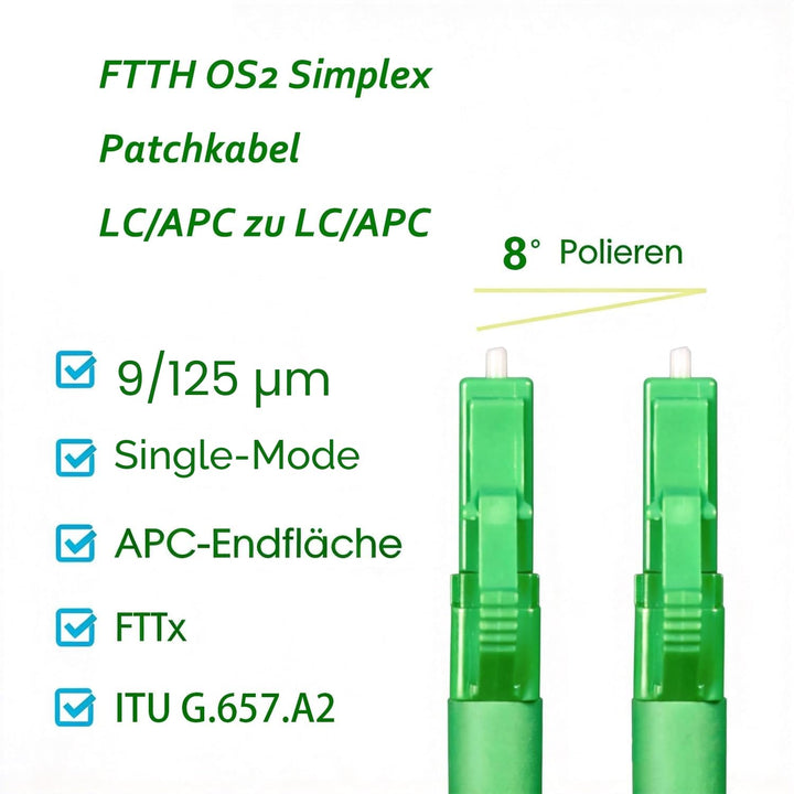 Elfcam® - 40m LWL Glasfaser-Kabel LC/APC auf LC/APC Stecker, Simplex 9/125μm Patchkabel, Lichtwellen