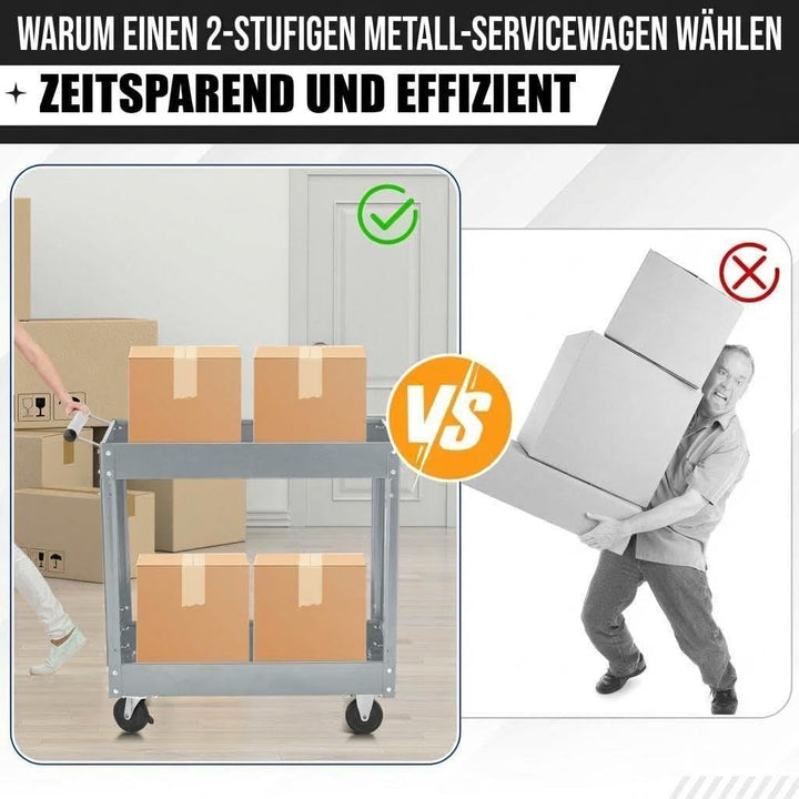 Werkzeugwagen Rollbar 2 Ebenen, Bis 150 kg Belastbar, Metall Werkstattwagen Mit Rollen und Lochwand,
