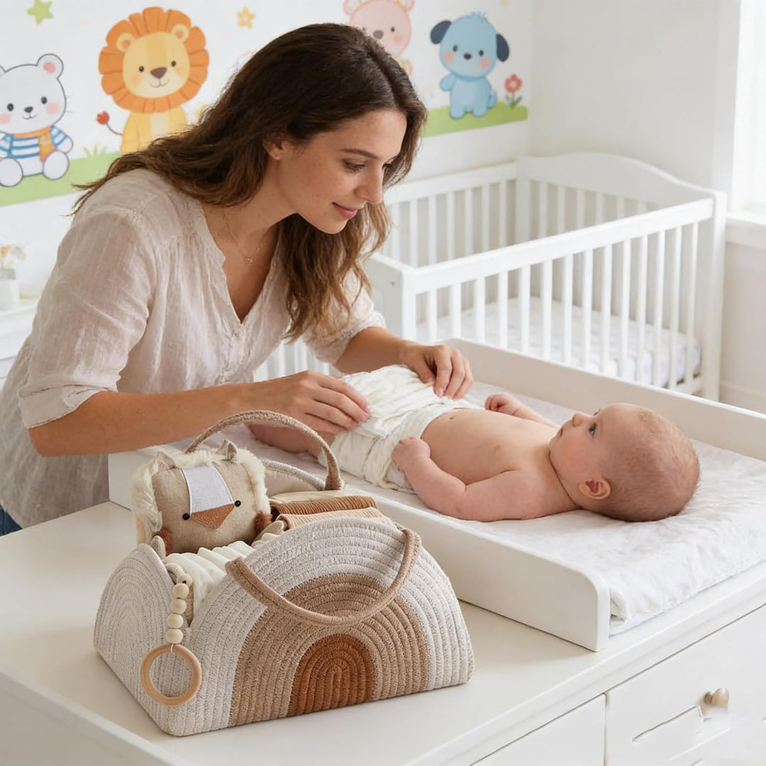 YUEMING Baby Windel Caddy Organizer, Tragbarer Wickelorganizer mit Fächern und Griffen, Wickelkorb B