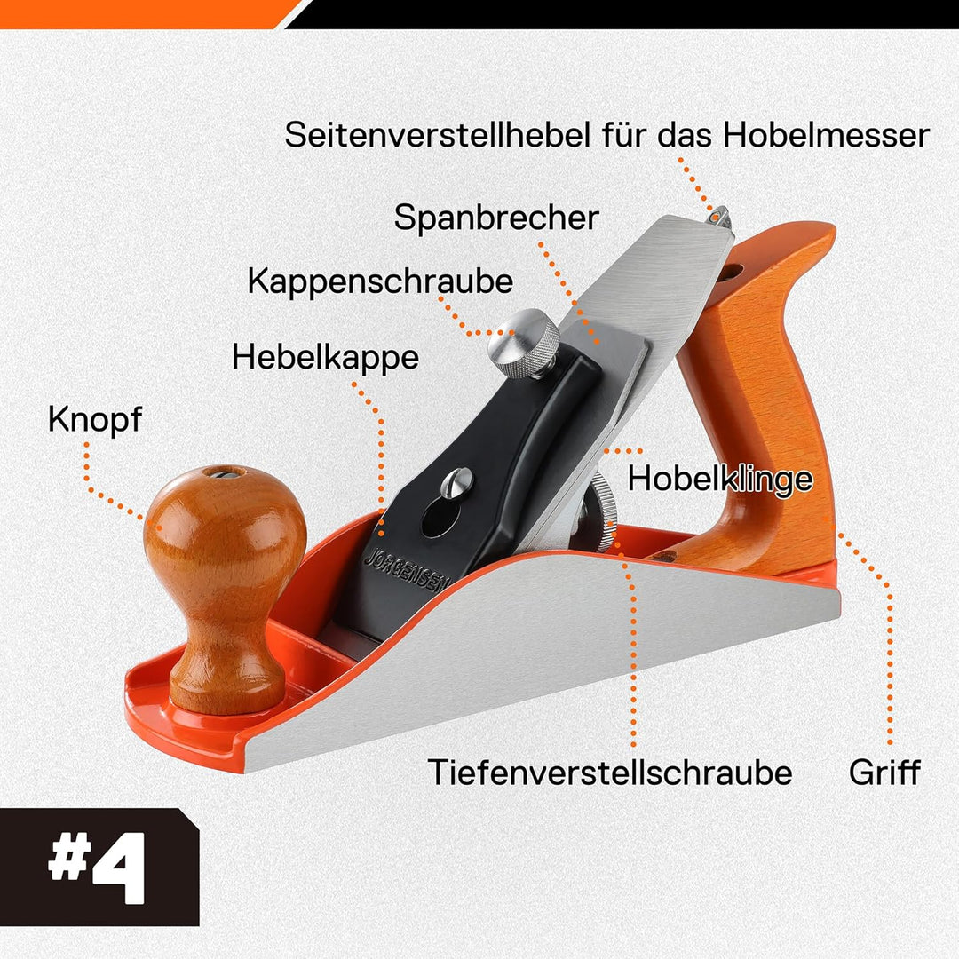 JORGENSEN Nr. 4 Holzhobel, Handhobel für Holzbearbeitung, Holzhobel, Wagenhobel zum Trimmen, Holzhob