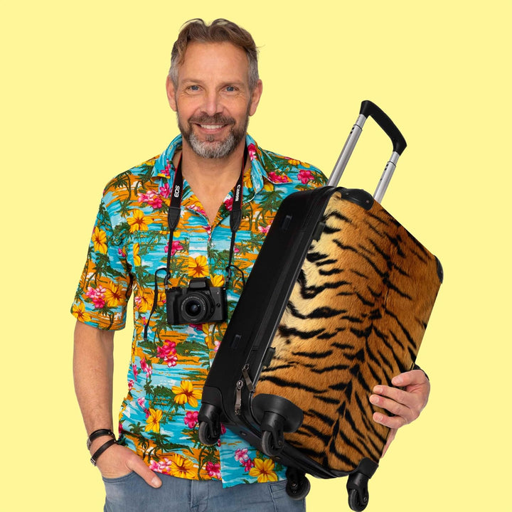 NoBoringSuitcases.com® Koffer gross Trolley Rollkoffer Reisekoffer mit 4 Rollen Fotokoffer - Tiger -