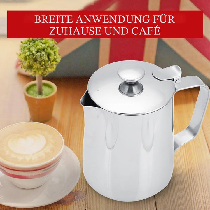 Milchkännchen mit Deckel, Milchkännchen, Milchschaumbecher, Schaumkrug, Milchkännchen, Edelstahl, Mi