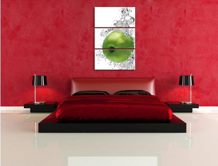 Pixxprint saftig grüne Äpfel im Wasser als Leinwandbild/Grösse: 3 Teilig (120x80) cm/Wandbild/Kunstd