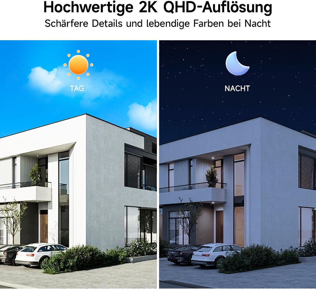 Ediloca 2K/3MP Überwachungskamera Aussen Akku, WLAN Kabellose Überwachungskamera aussen/innen, 300°