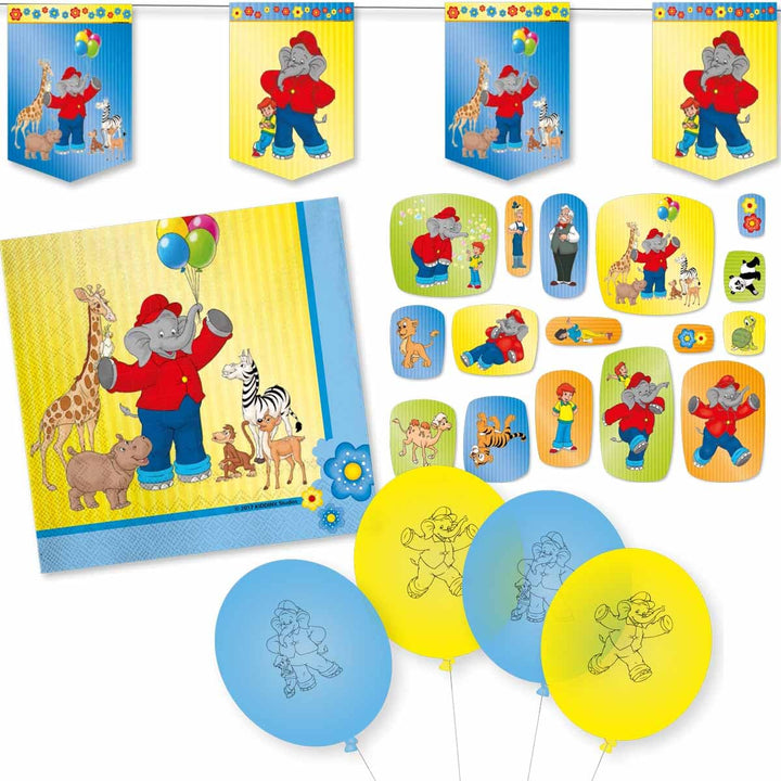 Benjamin Blümchen Dekoset Servietten, Wimpelkette, Konfetti und Ballons // Dekoset * Benjamin Blümch