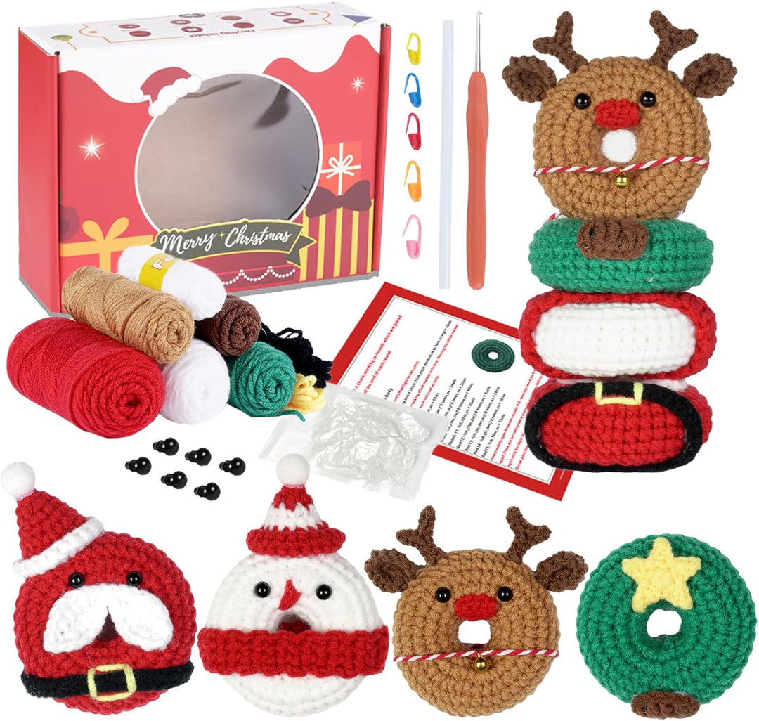 VolksRose Weihnachts-Häkelsets für Anfänger und Erwachsene, Häkel Strickset mit Haken, Garn, DIY-Häk