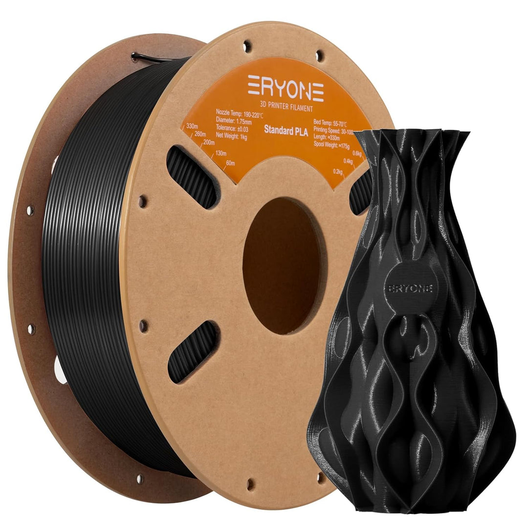 ERYONE PLA Filament 1.75 mm, 3D-Drucker Filament PLA, 0,03 mm, 1 kg/Spule, Schwarz A-Regular-Schwarz