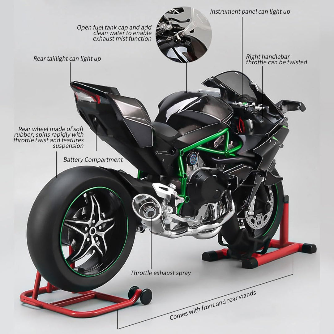 1/6 Legierung Dynamisches Motorrad Modell, Simulations Fahrrad mit Zündsystem Rauchspray, Kohlefaser
