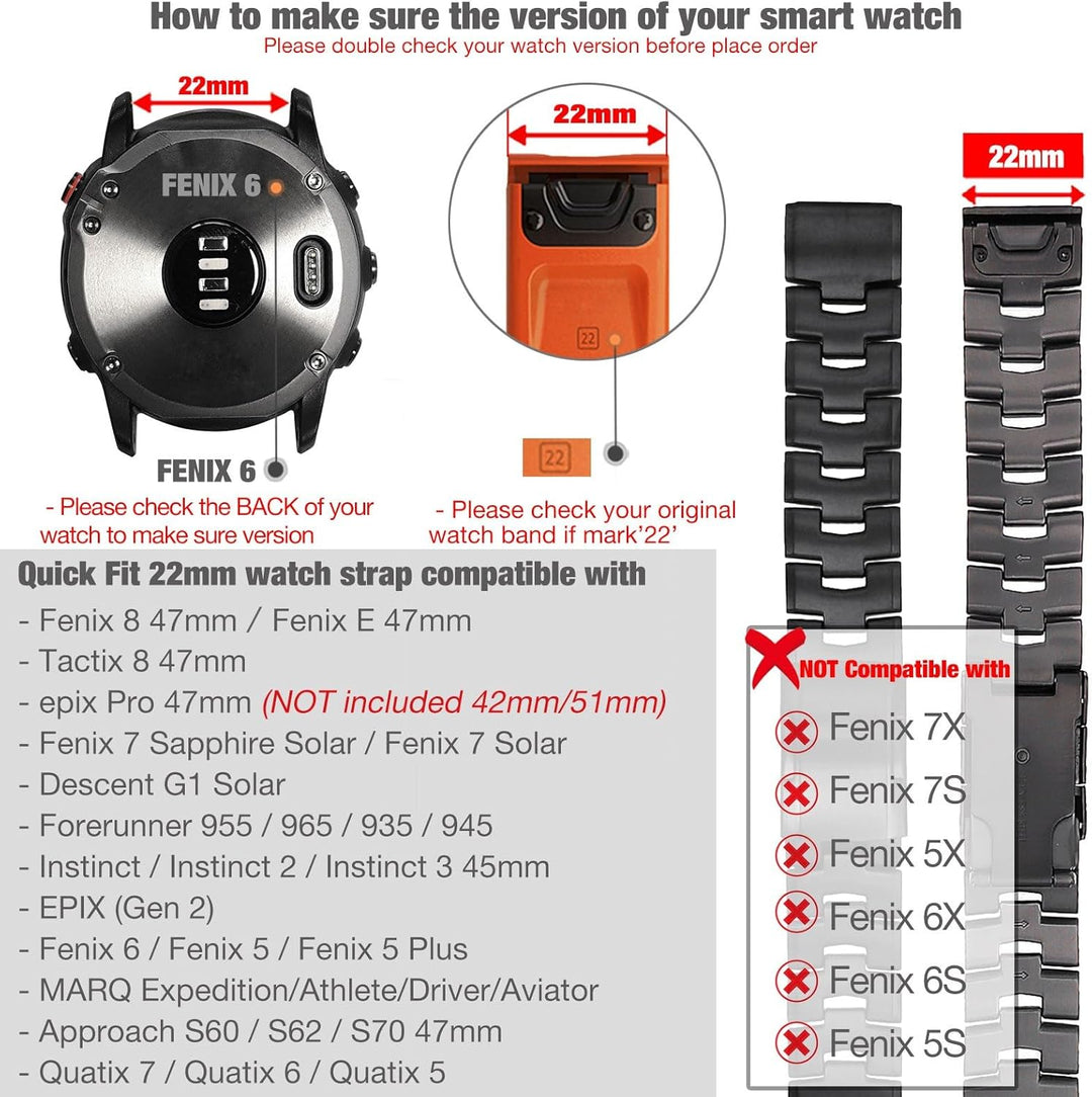 YOOSIDE Titan Stahl Armband für Fenix 7/ EPIX 2/ Fenix 6 / Fenix 5, QuickFit 22mm Verstellbares Meta