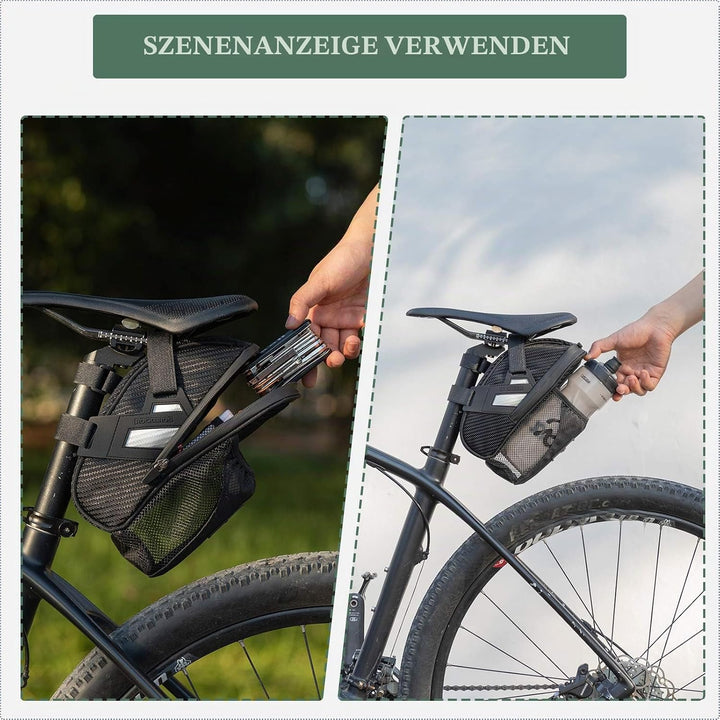 ROCKBROS Fahrrad Satteltasche Fahrradsitztasche mit Flaschenhalter für MTB Rennrad Wasserdicht Kratz