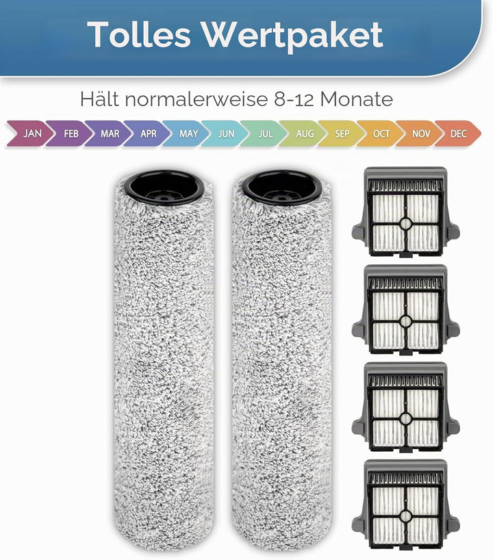 【Version 2, abnehmbar】(6 Stück) S7 Pro Bürstenwalzen und HEPA-Filter, kompatibel mit Tineco Floor On